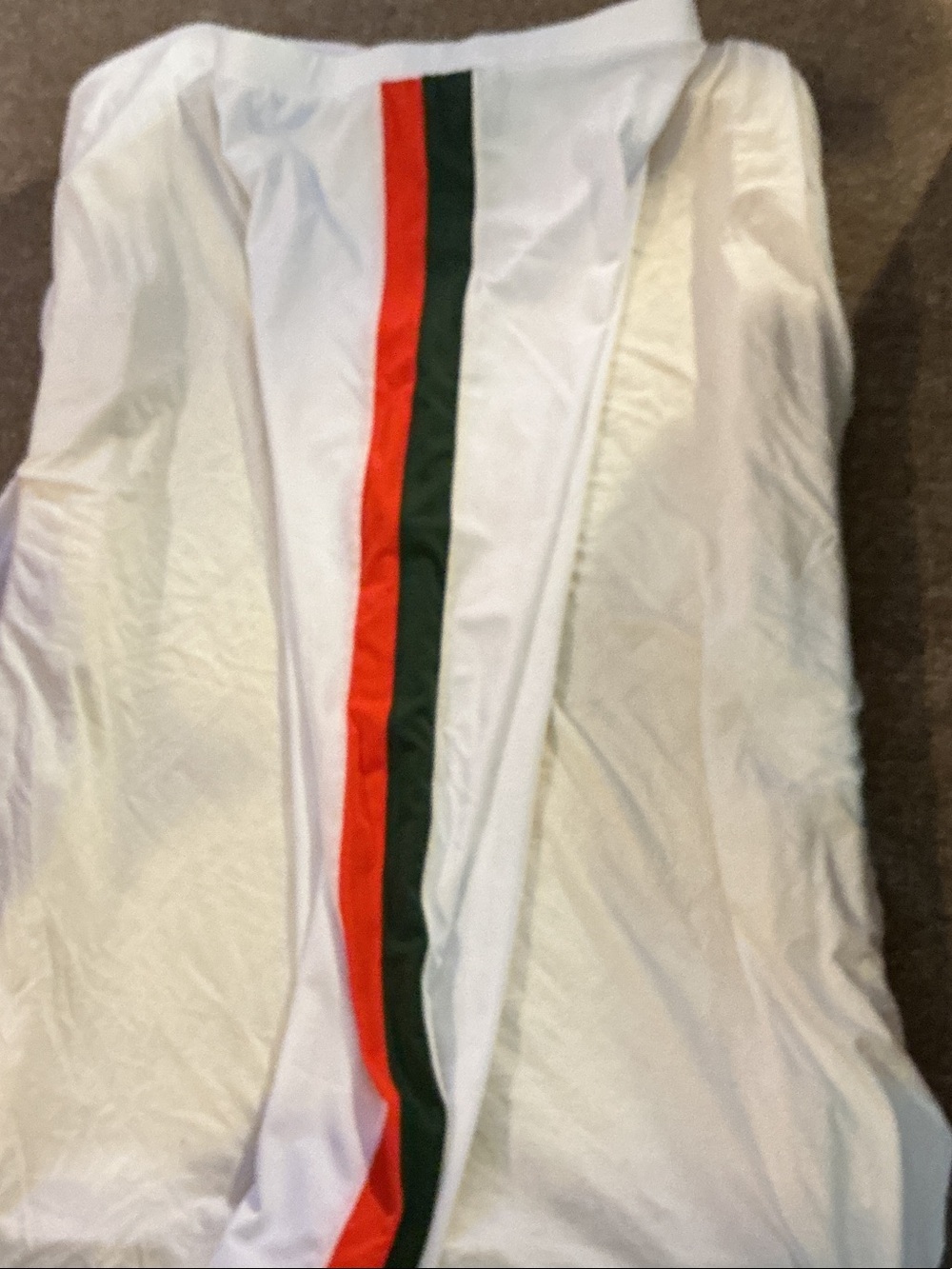 White Leggings with Red and Dark Green Side Stripe